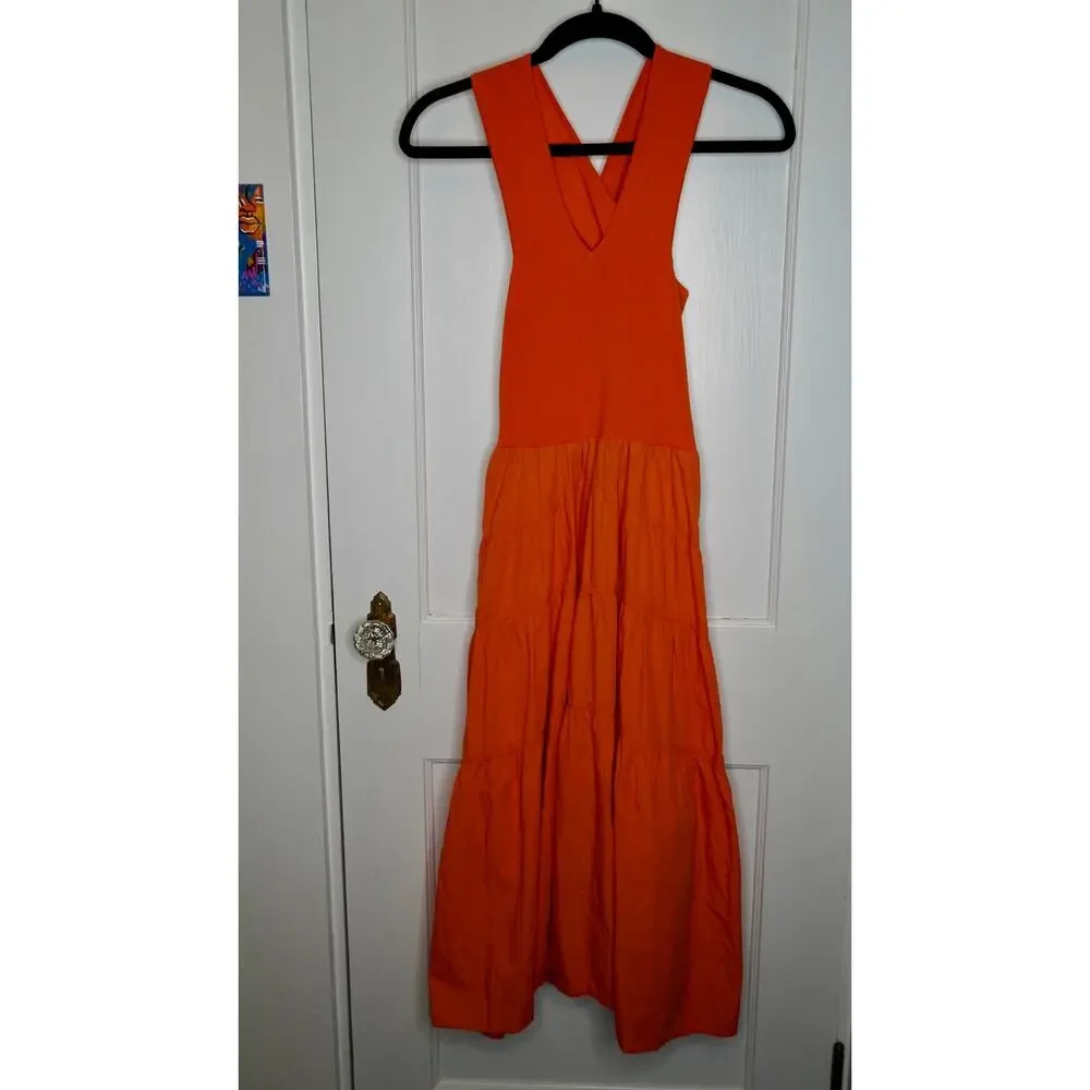 Derek Lam 10 Crosby Orange Midi Dress V-Neck Sleeveless Pull-On Sz M - Picture 7 of 11